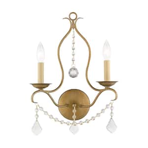 Chesterfield 2 Light Antique Gold Leaf Wall Sconce