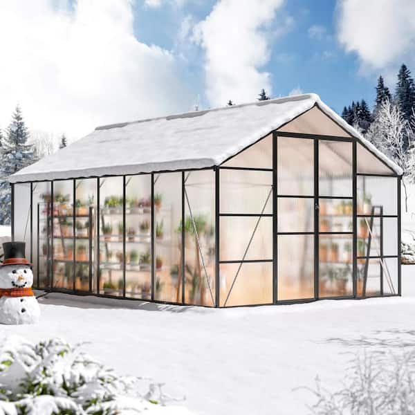 NETAJE 10 ft W x 16 ft D Black Polycarbonate Greenhouse with Quick