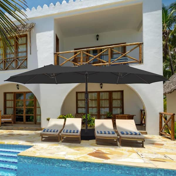 PASAMIC 15 ft. Patio Market Umbrella Double-Sided Outdoor Patio Umbrella UV Protection with Crank Handle and Base in Carbon