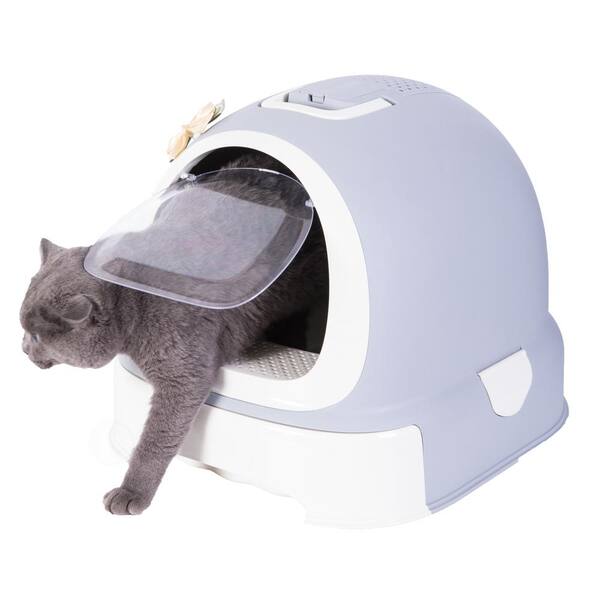 Yitahome  17 Inch Xl Covered Hooded Extra Large Enclosed Cat Litter Box  With Mat And Litter Scoop Odorless Anti Splashing Gray
