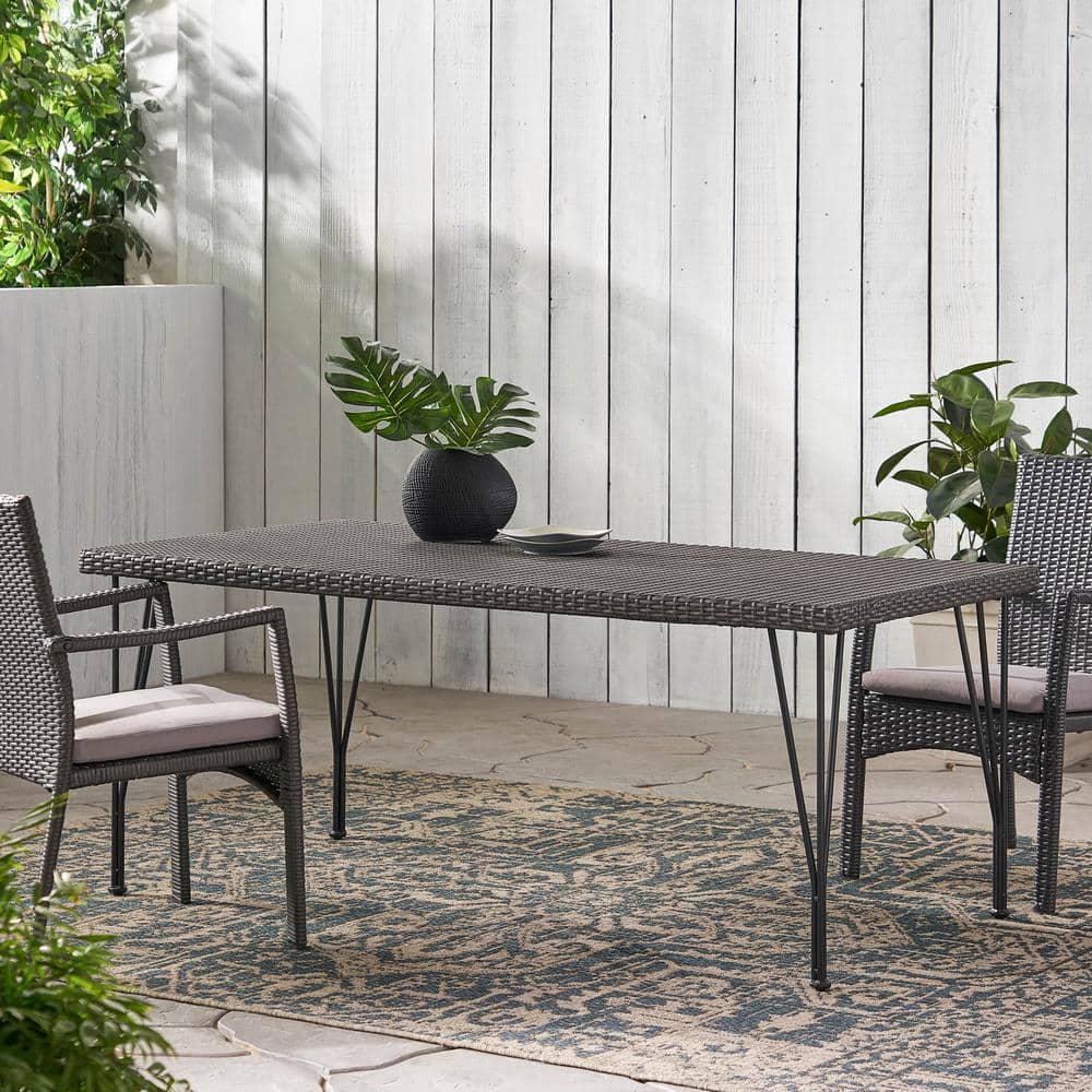 Hot Sale 36 in. x 59 in. Metal Gray Rectangule Outdoor Dining Table Seats u