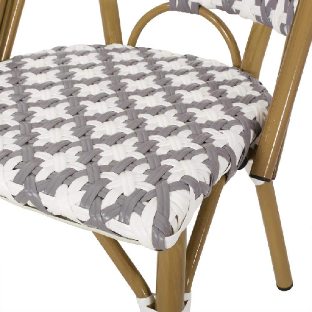 Gray and White Bamboo Print Outdoor Aluminum Bistro Dining Chairs