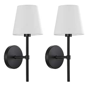 6 in. 1-Light Black Modern Wall Sconce with Fabric Shade Wall Light Fixture for Bedroom Living Room Hallway (Set Of-2)