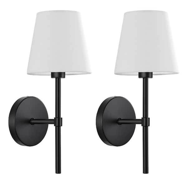 KAISITE 6 in. 1-Light Black Modern Wall Sconce with Fabric Shade Wall Light Fixture for Bedroom Living Room Hallway (Set Of-2)