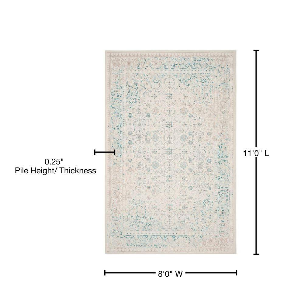 Ivory and Turquoise Rectangular Reversible Synthetic Area Rug
