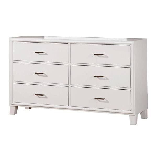 6 -Drawers 35 in. H x 58 in. W x 16.25 in. D Enrico I White Dresser