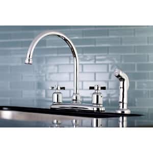 Modern Cross 2-Handle High Arc Standard Kitchen Faucet with Side Sprayer in Chrome