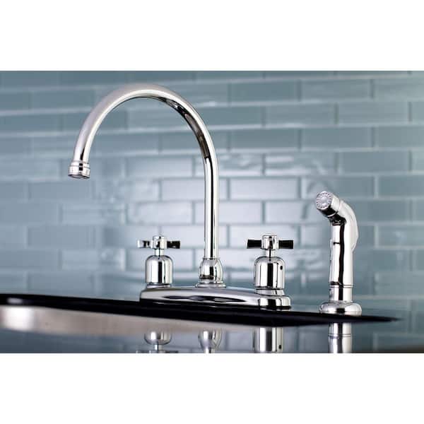 Modern Cross 2-Handle High Arc Standard Kitchen Faucet with Side Sprayer in Chrome