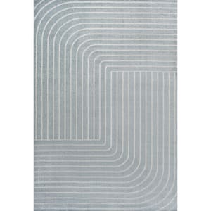 Odense High-Low Minimalist Angle Geometric Light Blue/Cream 3 ft. x 5 ft. Indoor/Outdoor Area Rug