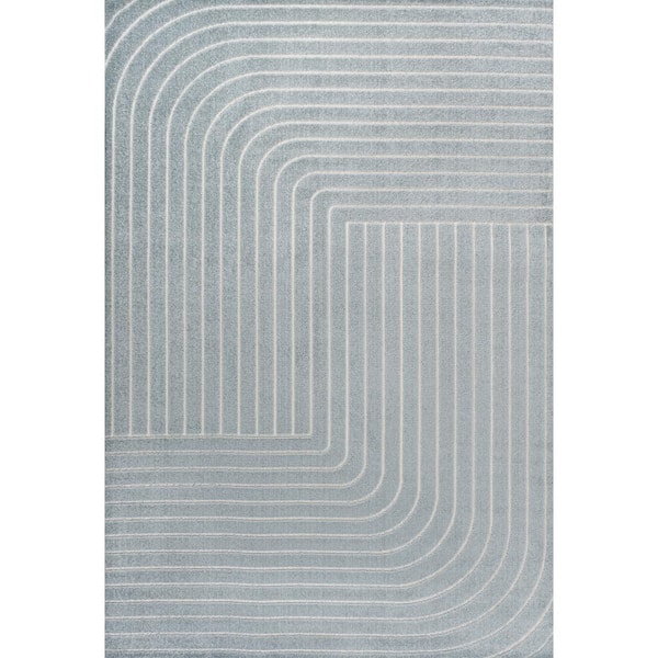 Odense High-Low Minimalist Angle Geometric Light Blue/Cream 3 ft. x 5 ft. Indoor/Outdoor Area Rug