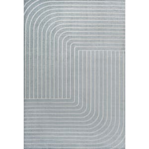 Odense High-Low Minimalist Angle Geometric Light Blue/Cream 5 ft. x 8 ft. Indoor/Outdoor Area Rug
