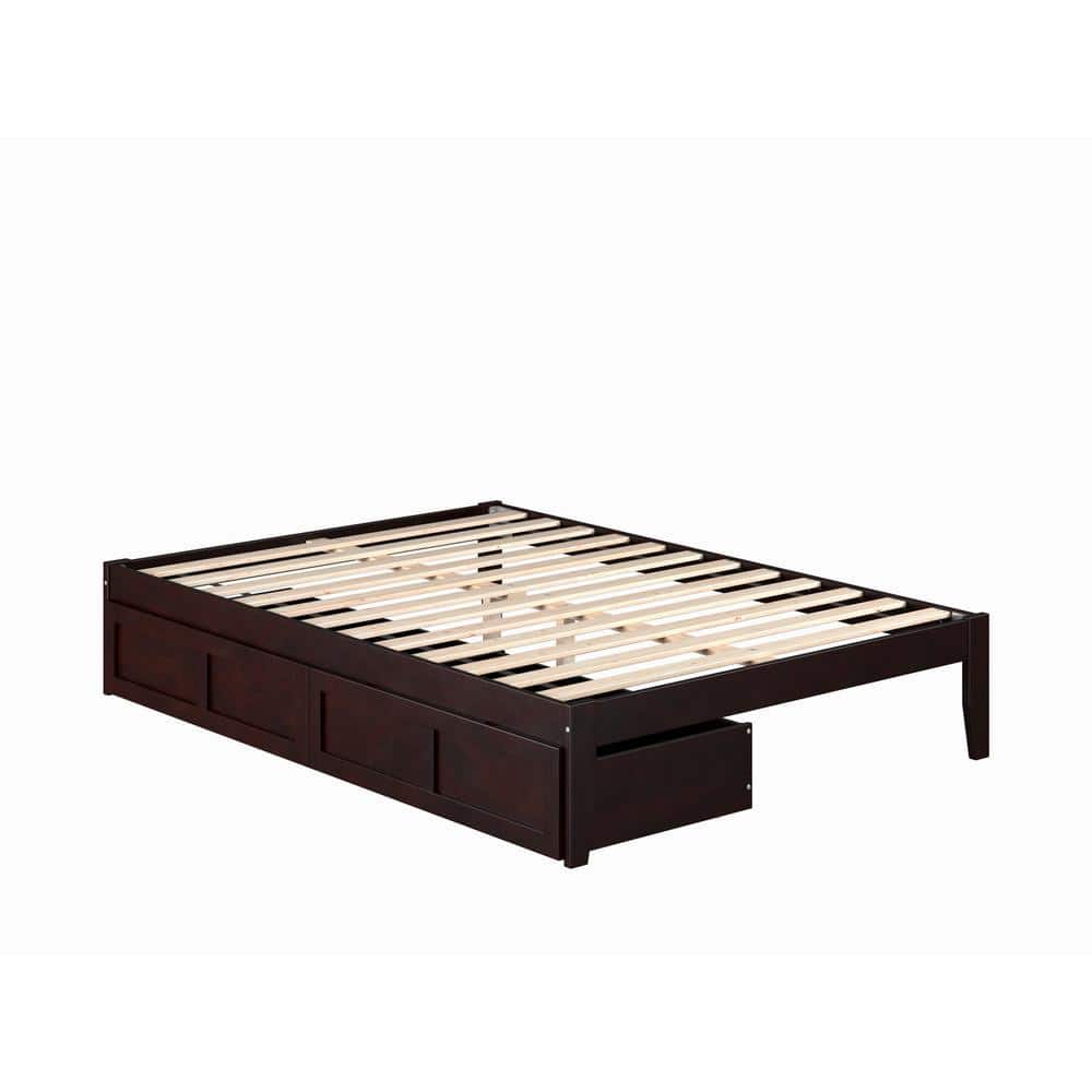 Colorado Full/Double Espresso Wood Frame Bed with Upholstered Drawers