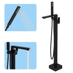 Single-Handle Freestanding Bathtub Faucet, Floor Mounted Tub Filler with Hand Shower, High Flow Rate Max 6 GPM in Black