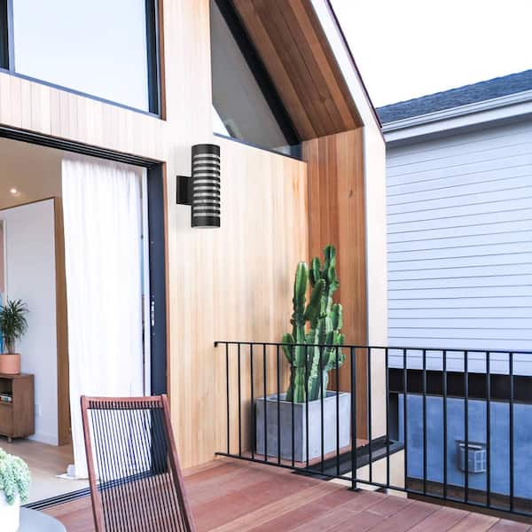 11.81 in. 2-Light Black Outdoor Sconce Lights,Cylinder Porch Light, Modern E26 Base Outdoor Light Fixtures Wall Mount
