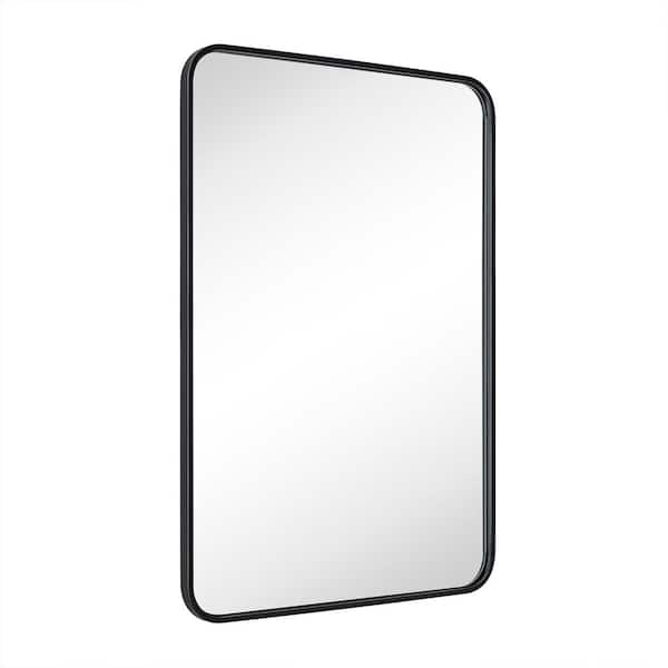 TEHOME 24 in. W x 36 in. H Rounded Rectangle Stainless Steel Anti-Rust Tube Metal Frame Bathroom Wall Mirror in Matt Black