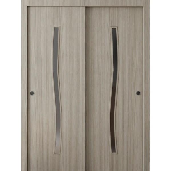 3012 36 in. x 96 in. Universal/Reversible Oak Franko Color Solid Core Wood Sliding Door Kit with Quick Assemble Jamb