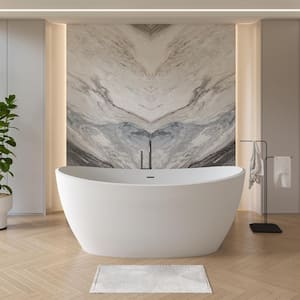 Moray 65 in. x 33.5 in. Solid Surface Stone Resin Flatbottom Freestanding Bathtub Soaking Bathtub in Matte White