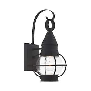 Hennington 13.75 in. 1-Light Black Outdoor Hardwired Wall Lantern Sconce with No Bulbs Included