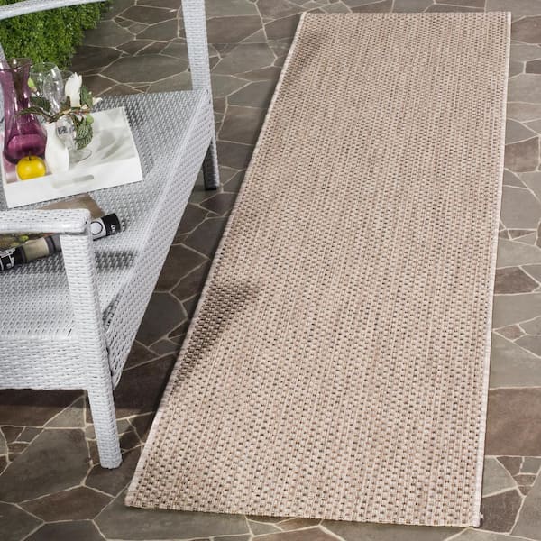 Courtyard Beige/Brown 2 ft. x 20 ft. Solid Distressed Indoor/Outdoor Patio  Runner Rug