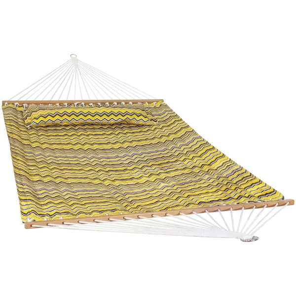 Sunnydaze 10.6 ft. Yellow and Gray Chevron Spreader Bar Hammock Bed
