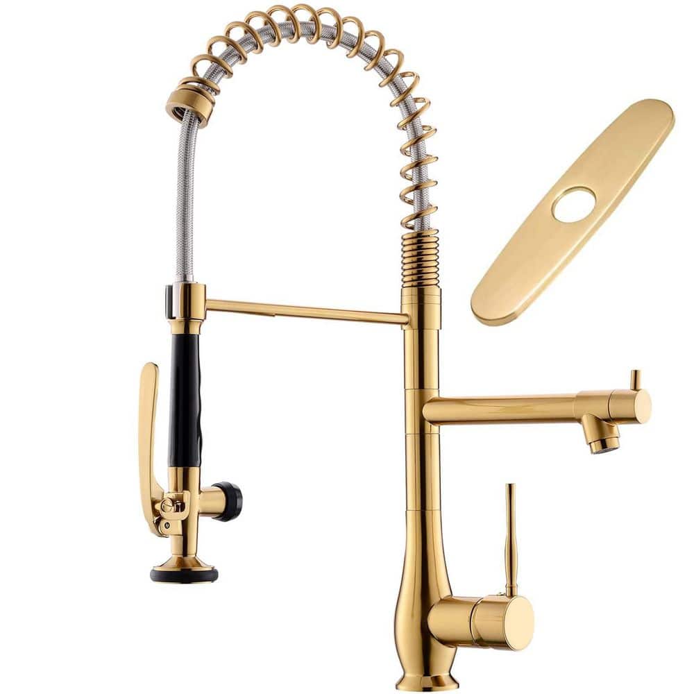 1-Piece Kitchen Faucet with Pull Down Sprayer, Single Handle High Pressure, Included Deck Plate in Brushed Gold price history on PriceWatchPro