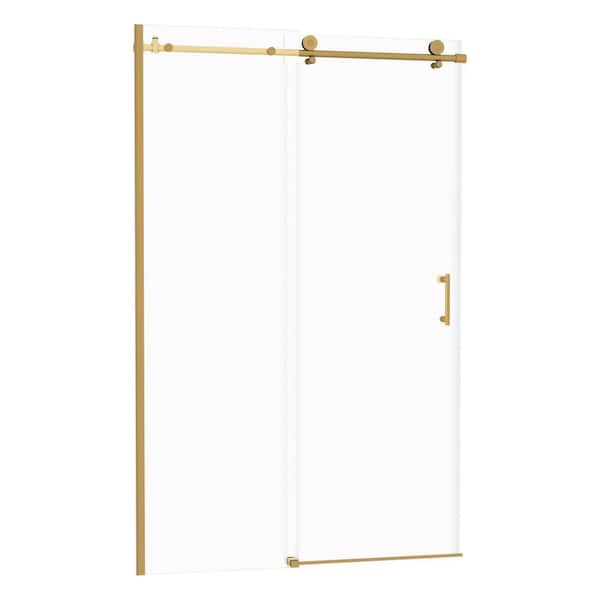 48 in. W x 76 in. H Sliding Framed Shower Door in Gold Finish with Clear Glass