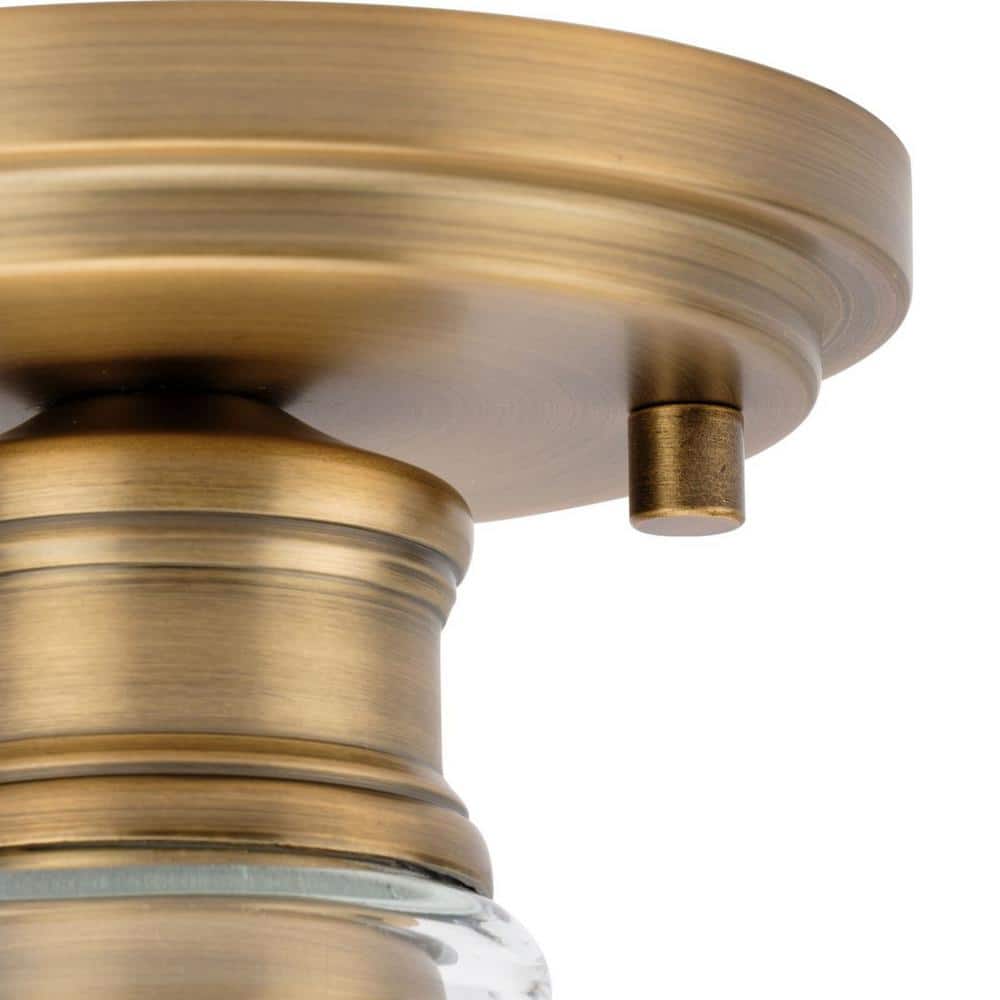 Vintage Brass and Clear Glass Semi-Flush Mount Light