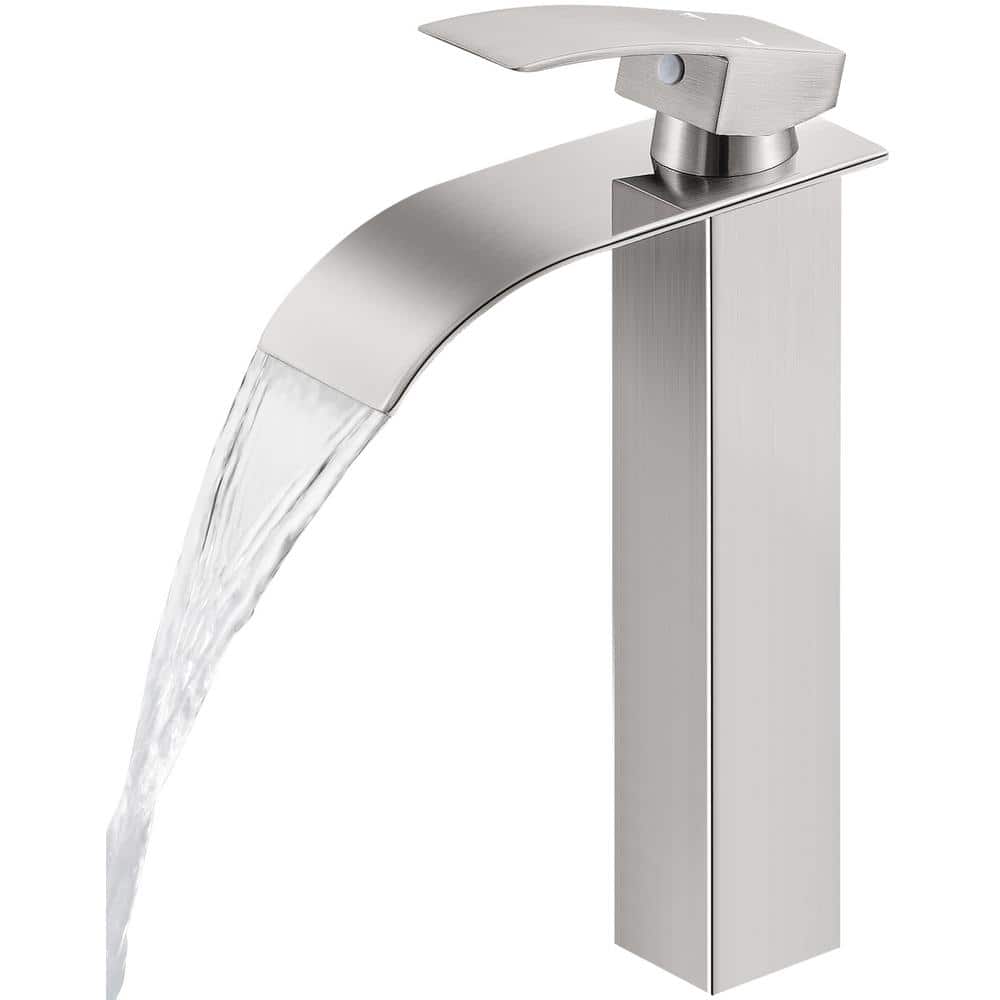 Single Hole Single-Handle Waterfall Vessel Sink Faucet in Brushed Nickel