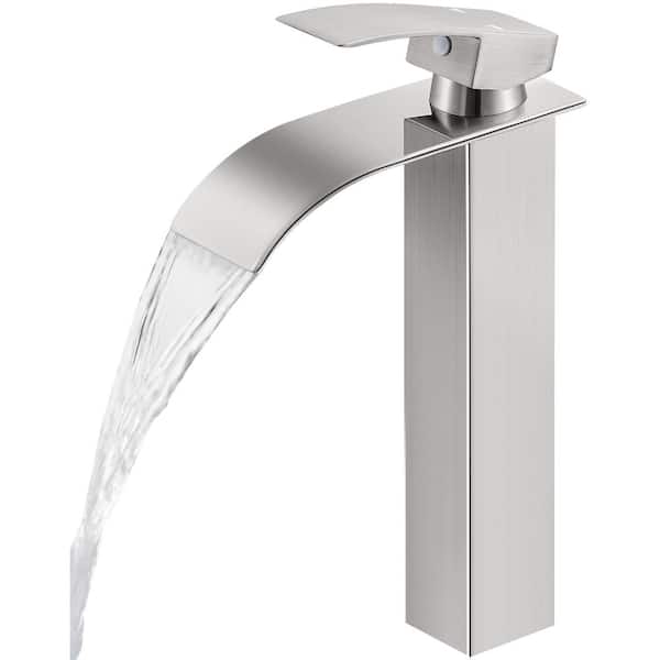 AKLFGN Single Hole Single-Handle Waterfall Vessel Sink Faucet in Brushed Nickel