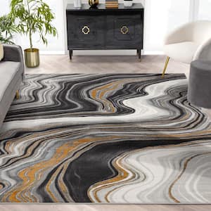 Fairmont Warren Retro Abstract Waves Grey 7 ft. 10 in. x 9 ft. 10 in. Glam Area Rug