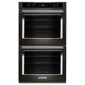 30 in. Double Electric Wall Oven Self-Cleaning with Convection in Black Stainless