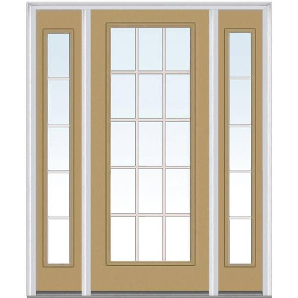 MMI Door 64 in. x 80 in. Internal Grilles Right-Hand Full Lite Clear Painted Fiberglass Smooth Prehung Front Door with Sidelites