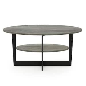 Jaya 36 in. French Oak Gray Medium Oval Wood Coffee Table with Shelf