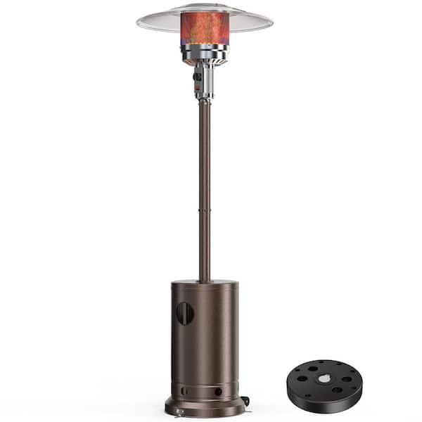 Kahomvis Propane Burner 48,000 BTU Double-Layer Stainless Steel Brown Propane Patio Heater with Wheels, Tabletop, Sand Box