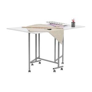 Craft and Cutting Table 58.75 in. Rectangular Silver/White PB Desk with Folding Panels