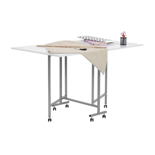 Sew Ready Craft and Cutting Table 58.75 in. Rectangular Silver/White PB Desk with Folding Panels
