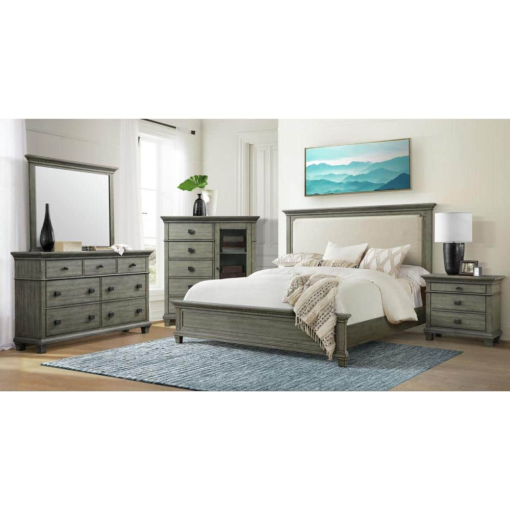 Gray 3-Drawer Nightstand with USB and Dark Knobs