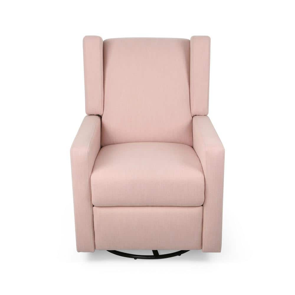 Blush and Black Fabric Swivel Recliner with Metal Frame