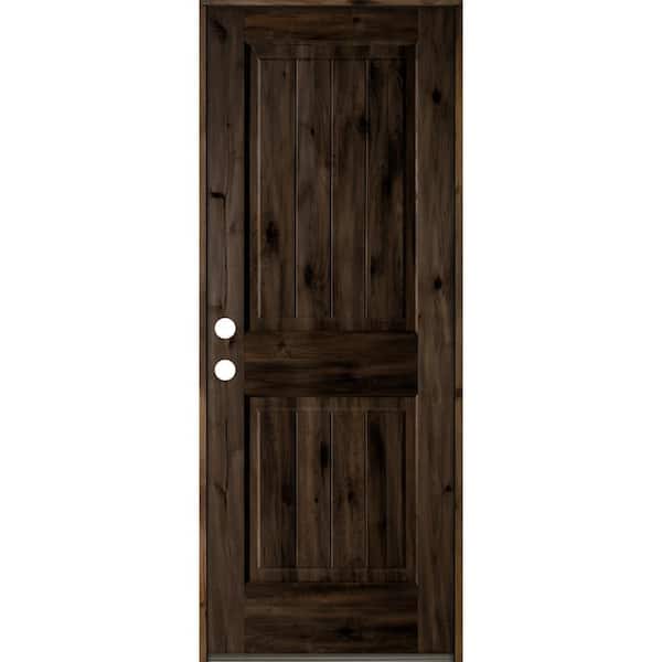 Krosswood Doors 32 in. x 80 in. Rustic Knotty Alder Square Top V-Grooved Right-Hand/Inswing Black Stain Wood Prehung Front Door