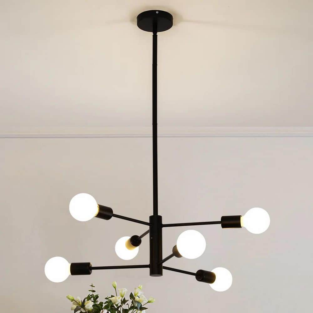 6 Light Black Modern Dimmable Sputnik Chandelier for Living Dining Room Bedroom Kitchen Study, No Bulbs Included price history on PriceWatchPro