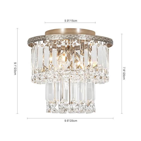 HUOKU Crystal 3-Light 9.8 in. W Antique Nickel Tiered Crystal Semi