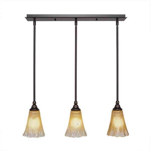 Unbranded Livingston 100-Watt 3 Light Dark Granite Linear Pendant Light with 5.5 in. Amber Crystal Glass Shades No Bulbs Included