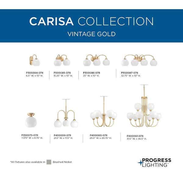 Progress Lighting - Carisa Collection 1-Light Vintage Gold Opal Glass Mid-Century Modern Bath Vanity Light