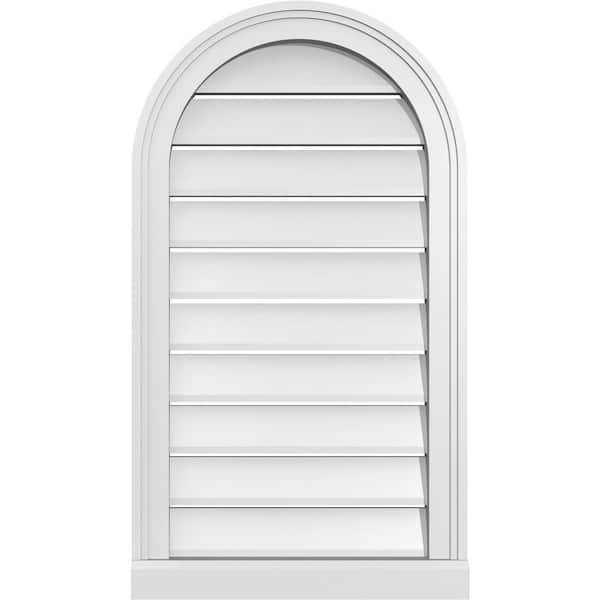 Ekena Millwork 18 in. x 32 in. Round Top White PVC Paintable Gable Louver Vent Functional