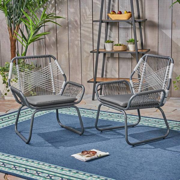 Noble House Idaho Grey and White Stationary Metal Outdoor Lounge Chairs