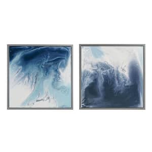 Blue Lagoon Abstract 2-piece Framed Canvas Wall Art Set