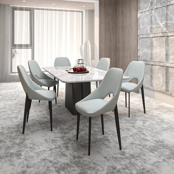 Leisuremod Upholstered Dining Chair with Curved Open Back and Powder-Coated Iron Legs Set of 4 Amalfi Series in Coconut White