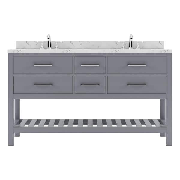 Virtu USA Caroline Estate 60 in. W x 22 in. D x 35 in. H Double Sink Bath Vanity in Gray with Quartz Top