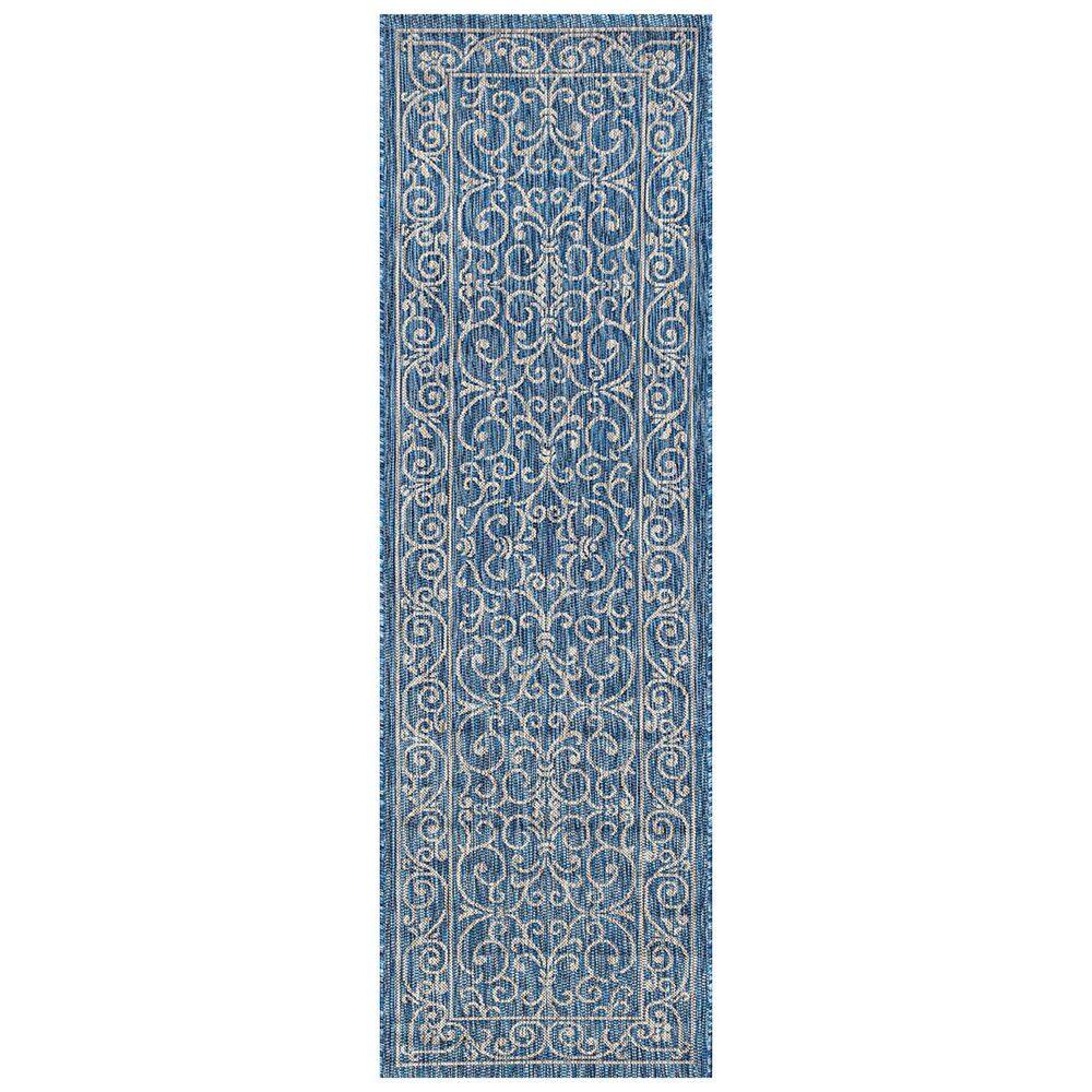 Blue Polypropylene 2 ft. x 10 ft. Floral Indoor Runner Rug