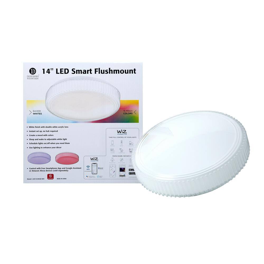 14" White Steel LED Smart Flushmount Ceiling Light